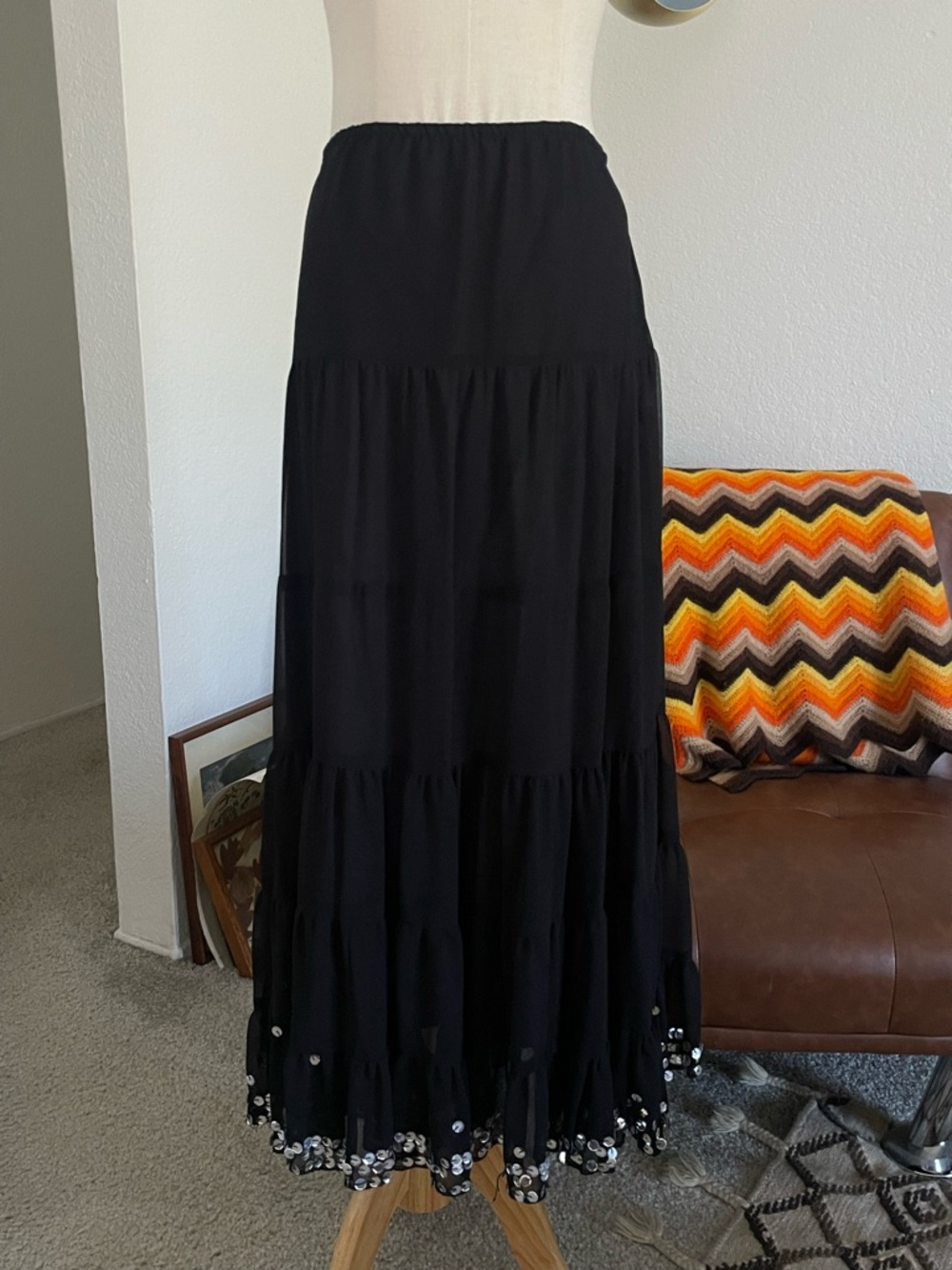 Vintage 1990s Baranda Petites Whimsigoth Boho Hippie Witchy Sequined Skirt